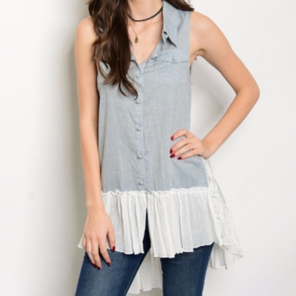 Tops - DUSTY BLUE TOP Cotton cute details